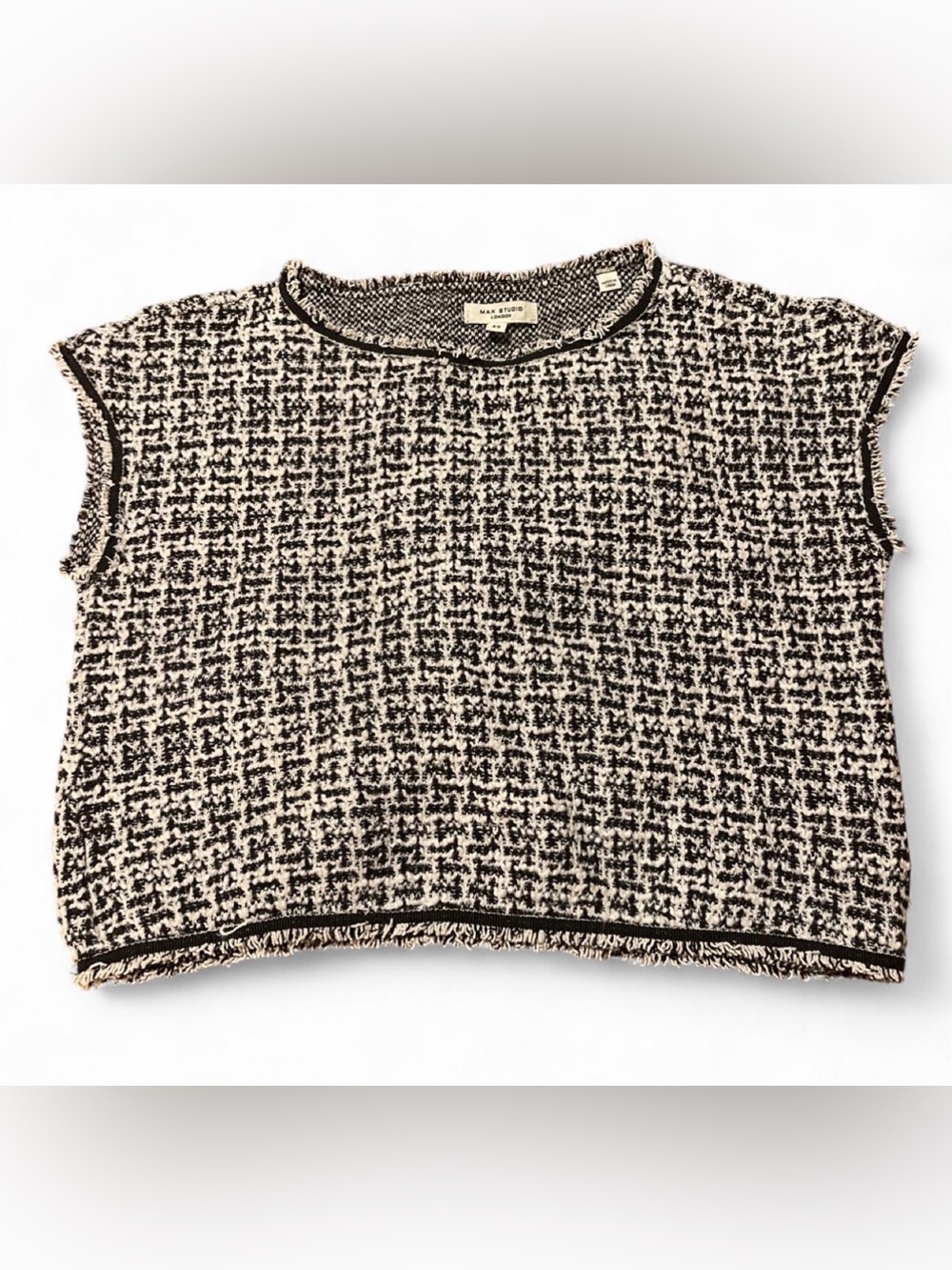 Max Studio Black & Cream Tweed Cropped Shell